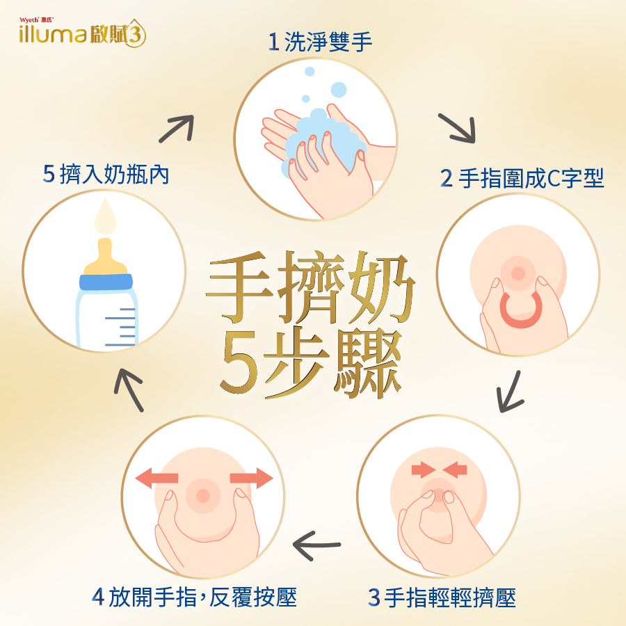 跟著擠奶5步驟，幫助媽媽順利分泌奶水。