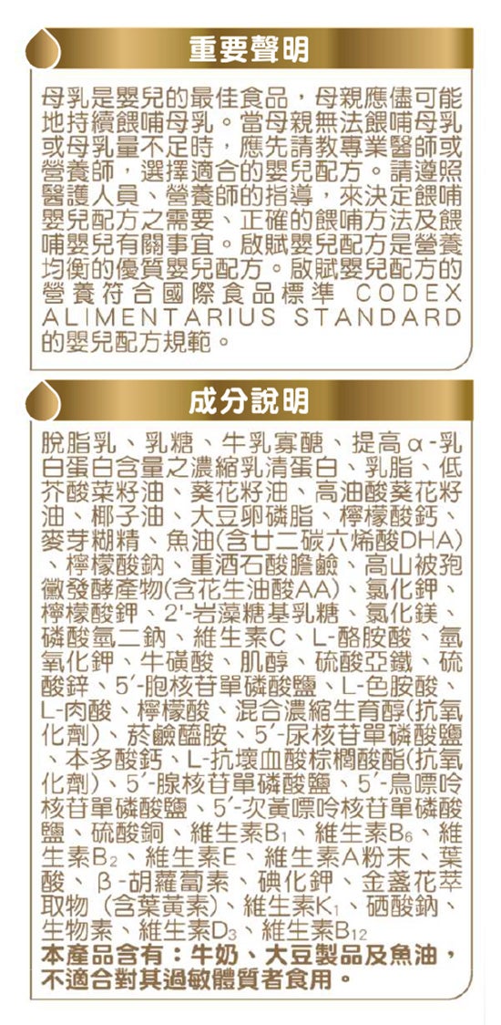 重要聲明 成分說明 貯存方法